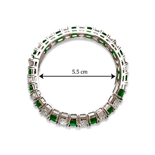 Taraash 925 Silver Green and White Cz Matrix Tennis Bangle - Taraash