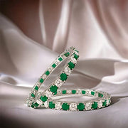 Taraash 925 Silver Green and White Cz Matrix Tennis Bangles (Set of 2) - Taraash