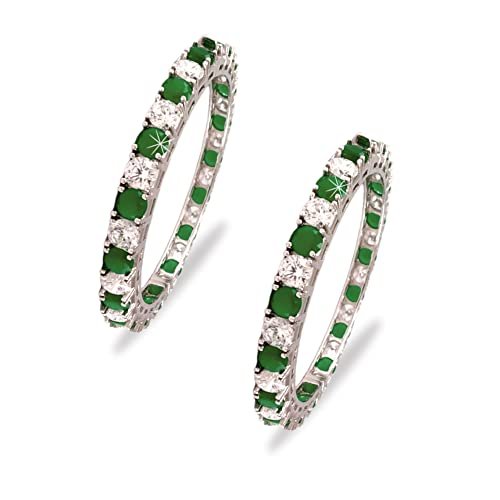 Taraash 925 Silver Green and White Cz Matrix Tennis Bangles (Set of 2) - Taraash