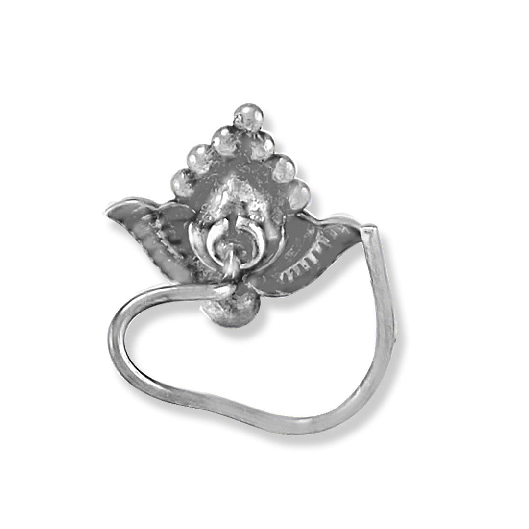 Taraash 925 Silver Lotus Design Pink Green CZ Nose Pin For Women - Taraash