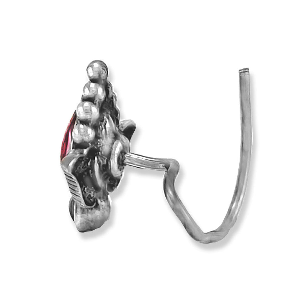 Taraash 925 Silver Lotus Design Pink Green CZ Nose Pin For Women - Taraash