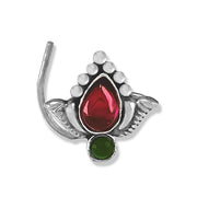 Taraash 925 Silver Lotus Design Pink Green CZ Nose Pin For Women - Taraash