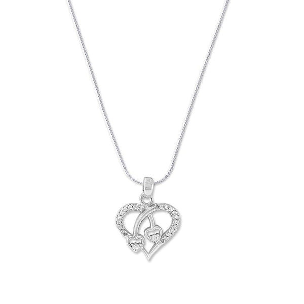 Taraash 925 Silver Love CZ Heart Peandant with Chain for Women - Taraash