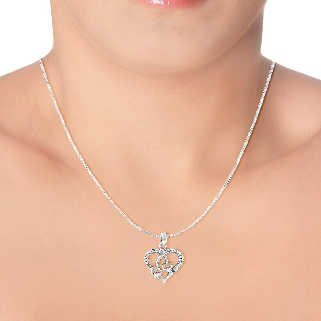 Taraash 925 Silver Love CZ Heart Peandant with Chain for Women - Taraash