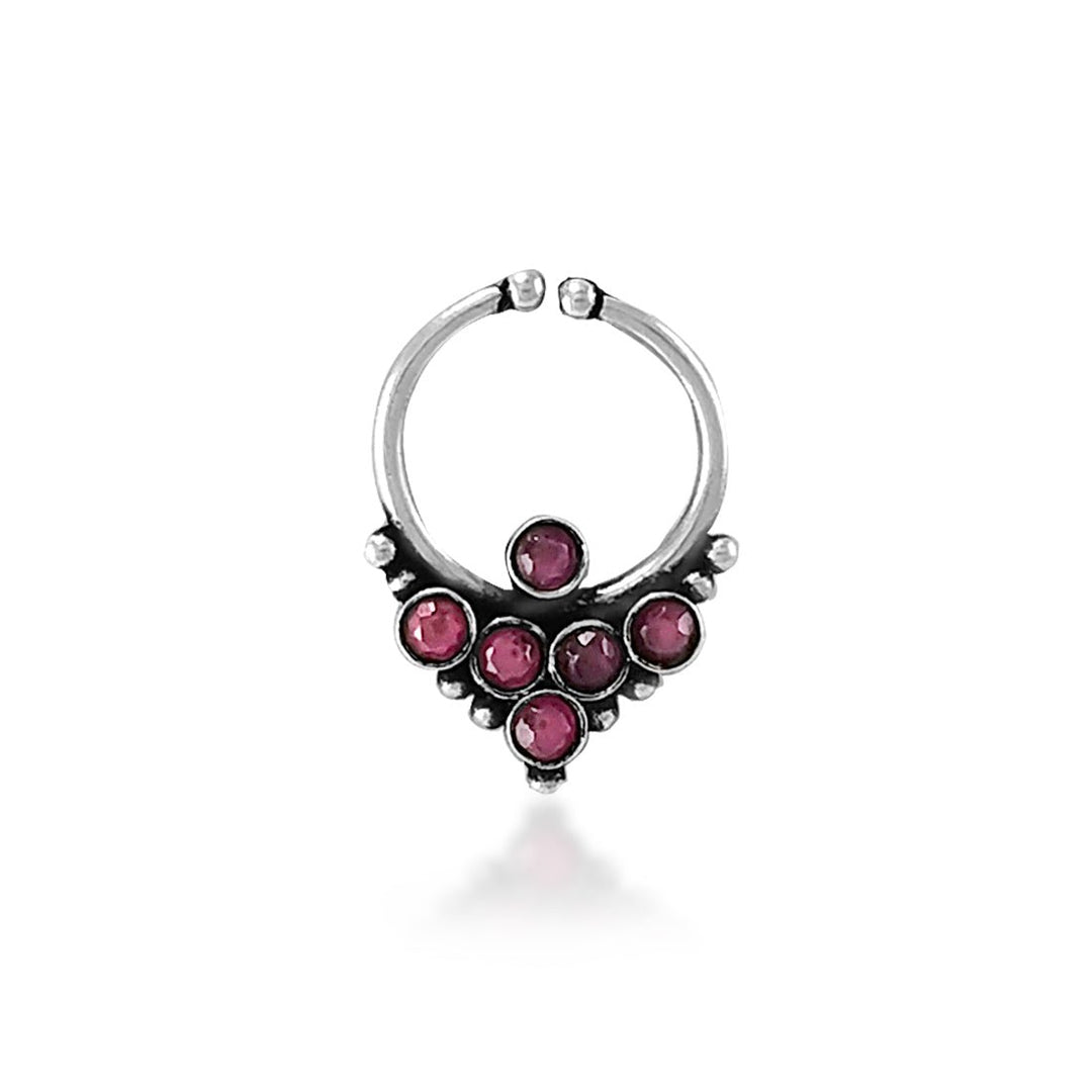 Taraash 925 Silver Non Pierced Red CZ Septum Nose Ring Women - Taraash