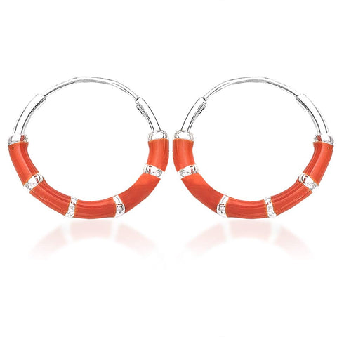 Taraash 925 Silver Orange Enamel Hoop Earring For Women - Taraash