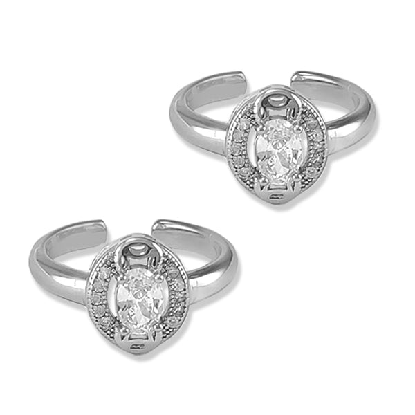 Taraash 925 Silver Oval Designer CZ Toe Ring For Women - Taraash