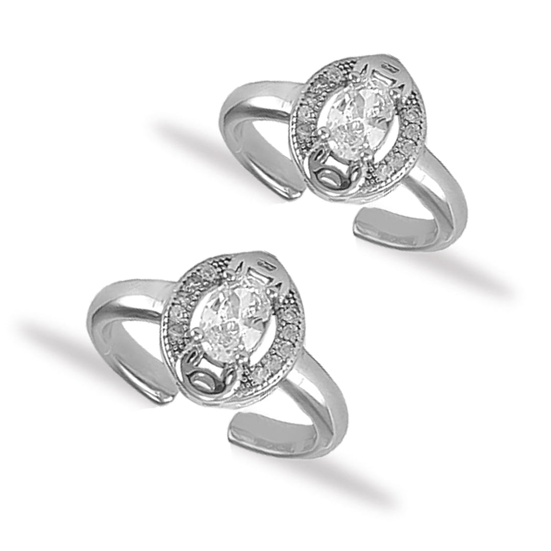Taraash 925 Silver Oval Designer CZ Toe Ring For Women - Taraash