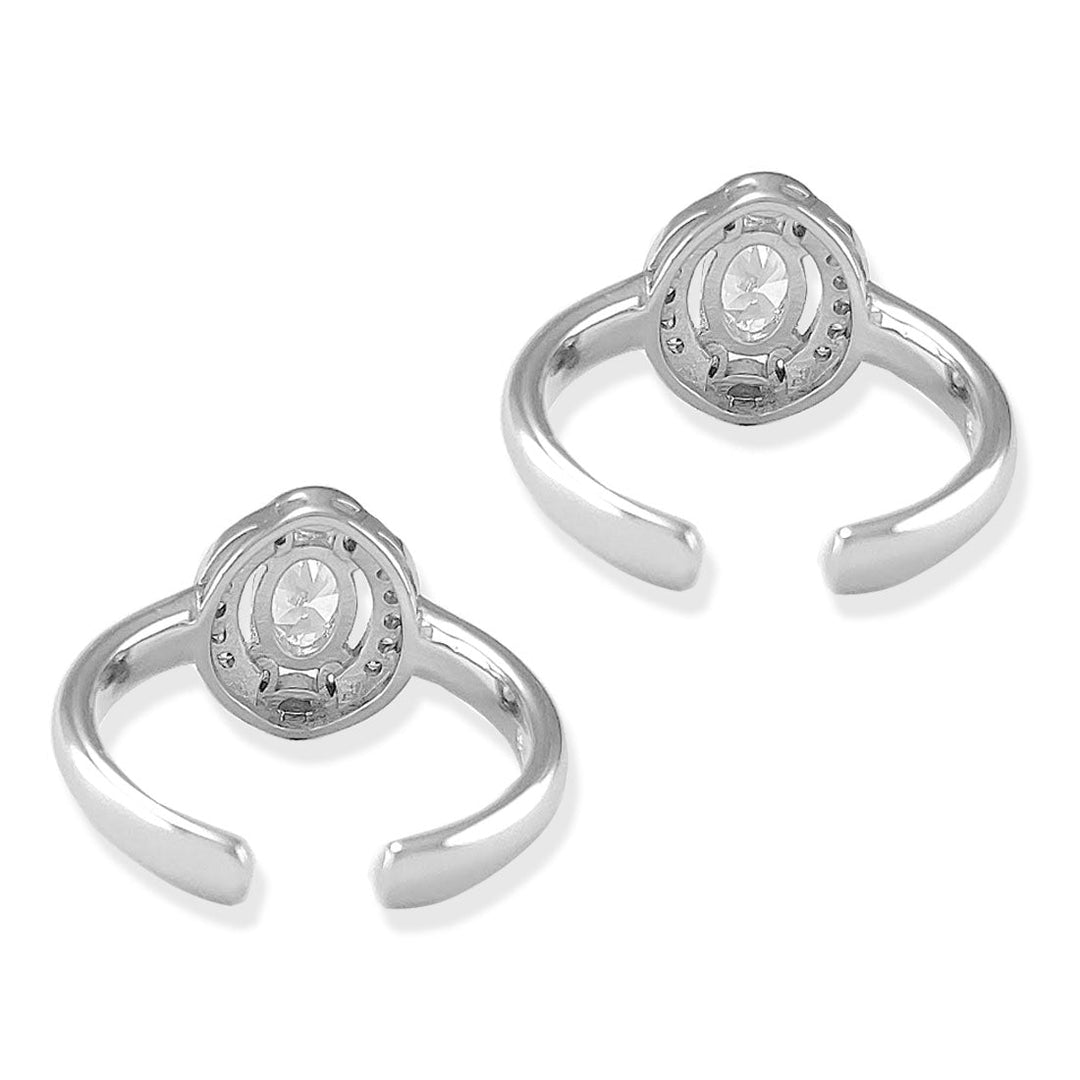 Taraash 925 Silver Oval Designer CZ Toe Ring For Women - Taraash
