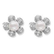 Taraash 925 Silver Pearl Flower Design CZ Earring for Women - Taraash