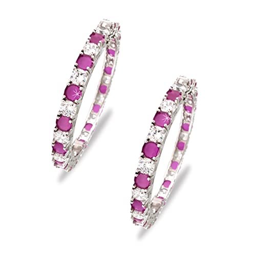 Taraash 925 Silver Pink and White Cz Matrix Tennis Bangles (Set of 2) - Taraash