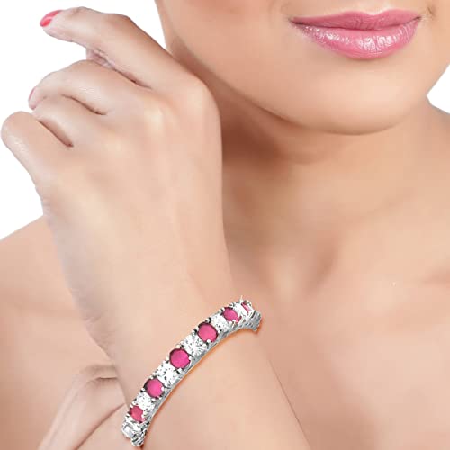 Taraash 925 Silver Pink and White Cz Matrix Tennis Bangles (Set of 2) - Taraash