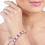 Taraash 925 Silver Pink and White Cz Matrix Tennis Bangles (Set of 2) - Taraash