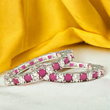 Taraash 925 Silver Pink and White Cz Matrix Tennis Bangles (Set of 2) - Taraash