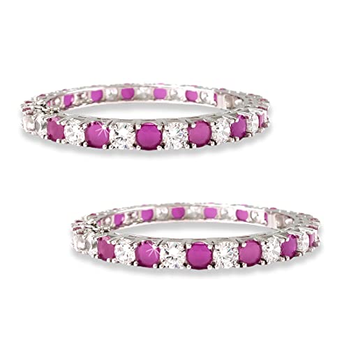 Taraash 925 Silver Pink and White Cz Matrix Tennis Bangles (Set of 2) - Taraash