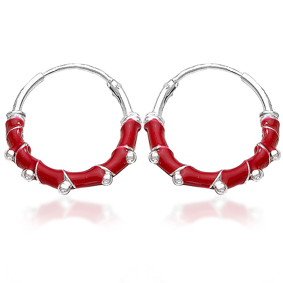 Taraash 925 Silver Red Enamel Hoop Earring For Women - Taraash