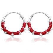 Taraash 925 Silver Red Enamel Hoop Earring For Women - Taraash