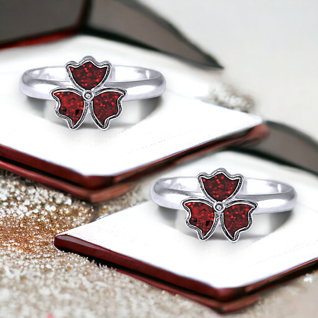 Taraash 925 Silver Red Enamel Toe Rings For Women - Taraash