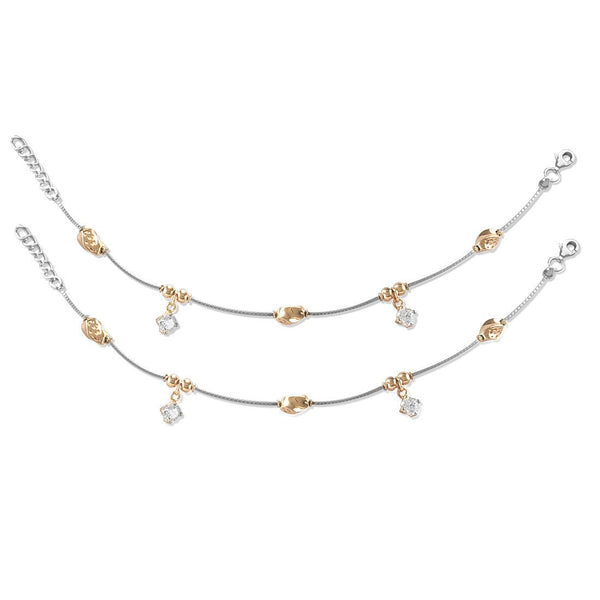 Taraash 925 Silver Rose Gold Plated Beads Silver Anklet For Women - Taraash