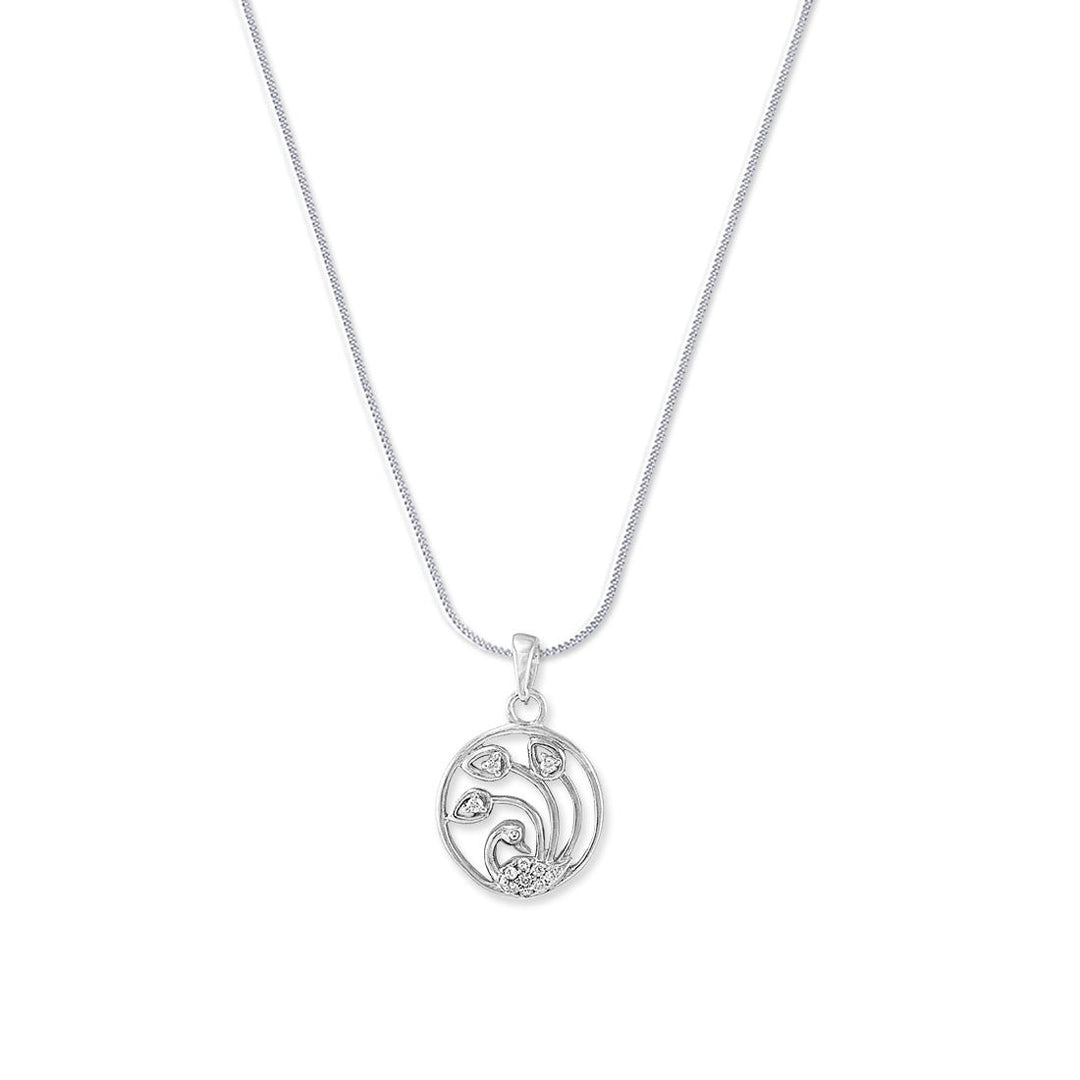 Taraash 925 Silver Round Peacock Design Pendant with Chain - Taraash