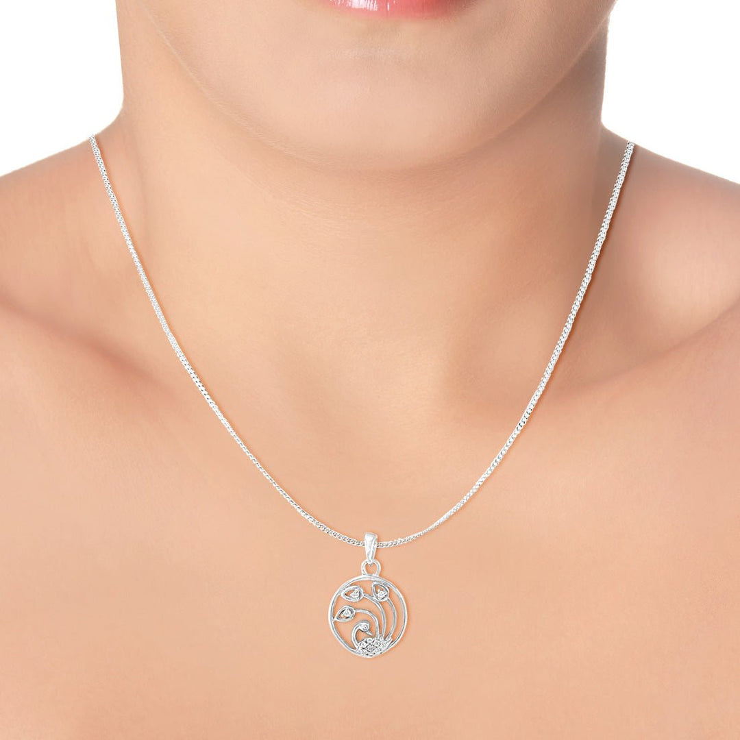 Taraash 925 Silver Round Peacock Design Pendant with Chain - Taraash