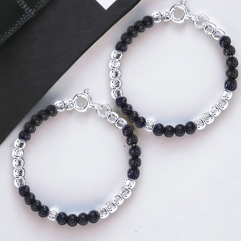 Taraash 925 Silver Set Of Black Bead Bracelets For Baby