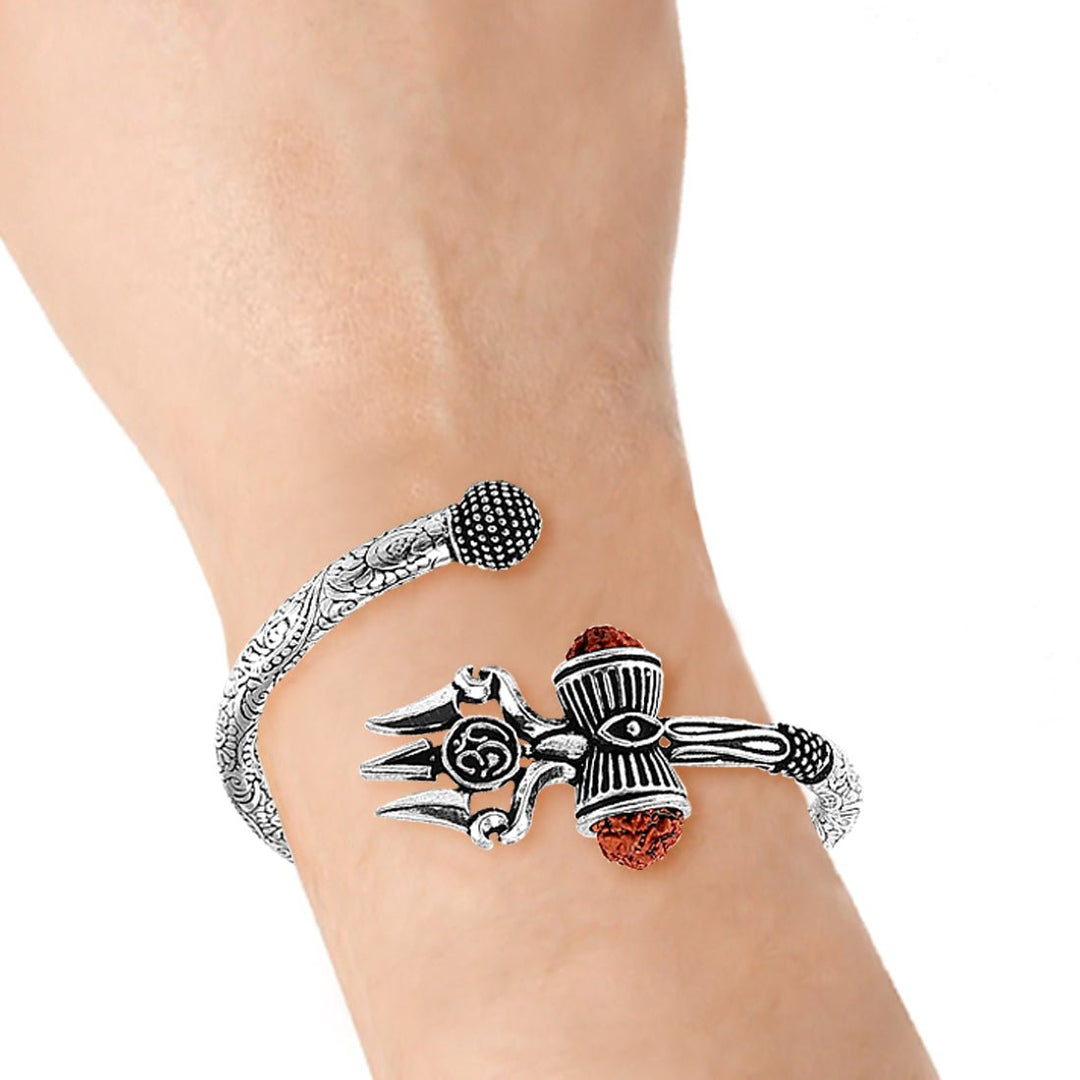 Taraash 925 Silver Shivji Trishul Damroo Kada For Men - Taraash