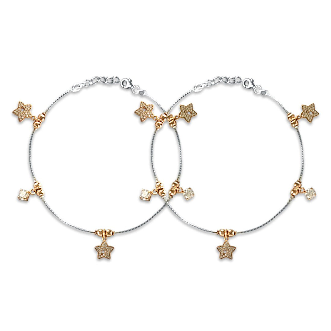 Taraash 925 Silver Star Rose Golg Plated CZ Anklet For Women - Taraash