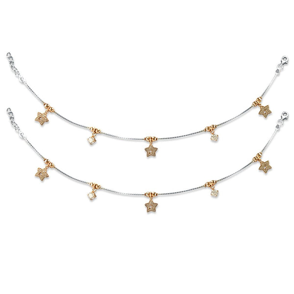 Taraash 925 Silver Star Rose Golg Plated CZ Anklet For Women - Taraash