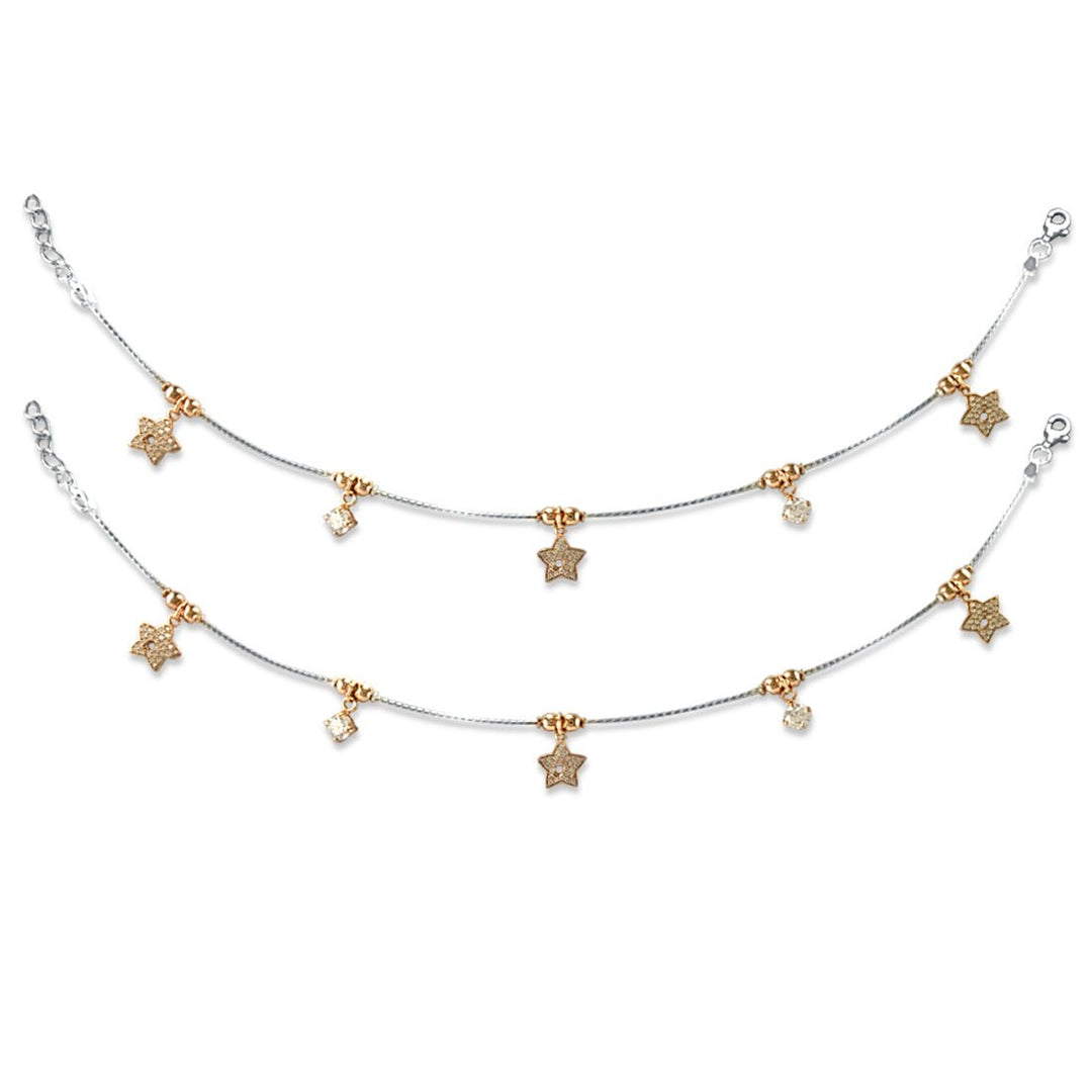 Taraash 925 Silver Star Rose Golg Plated CZ Anklet For Women - Taraash