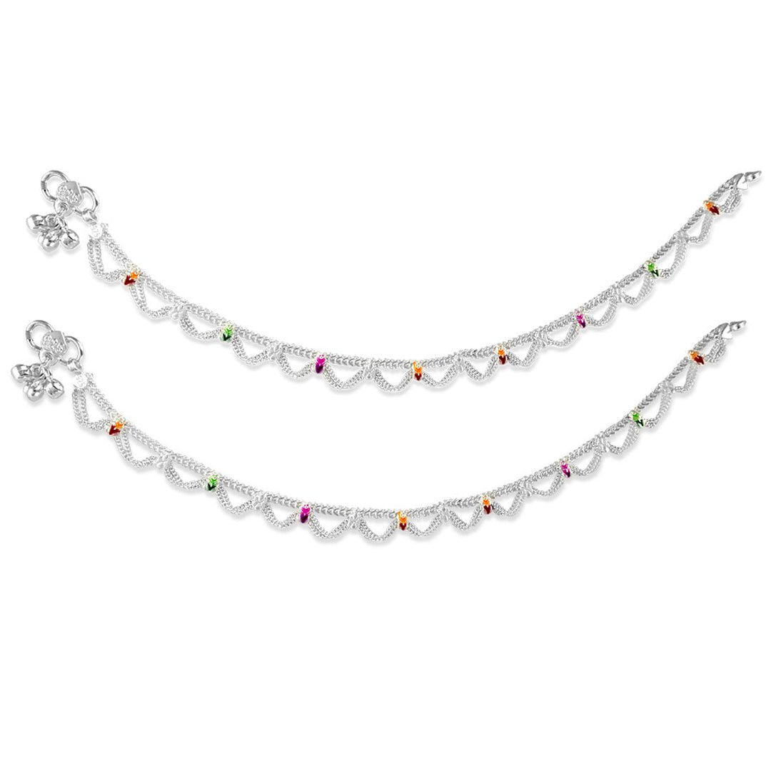Taraash 925 Silver Traditional Chain Enamel Anklets For Women - Taraash