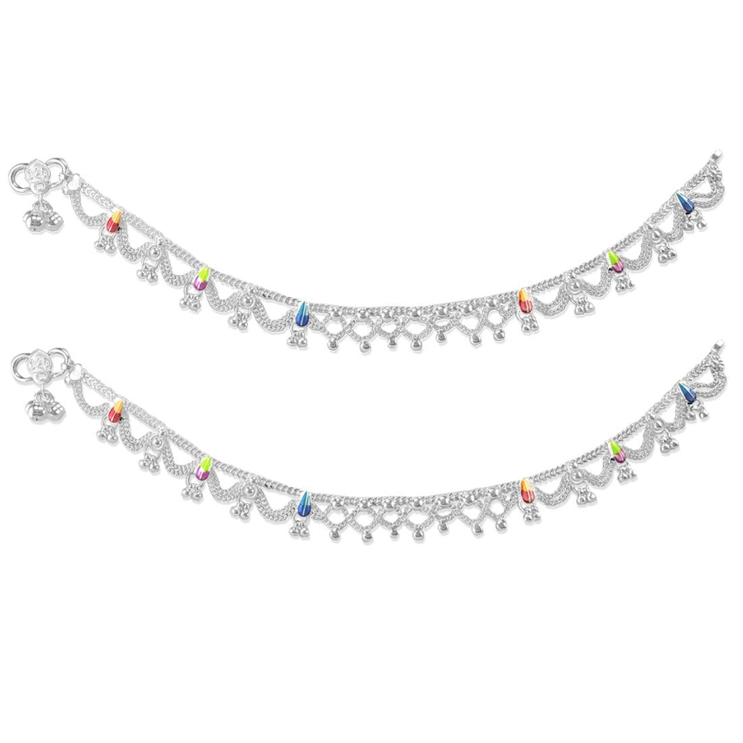 Taraash 925 Silver Traditional Enamel Bridal Anklet for Women - Taraash