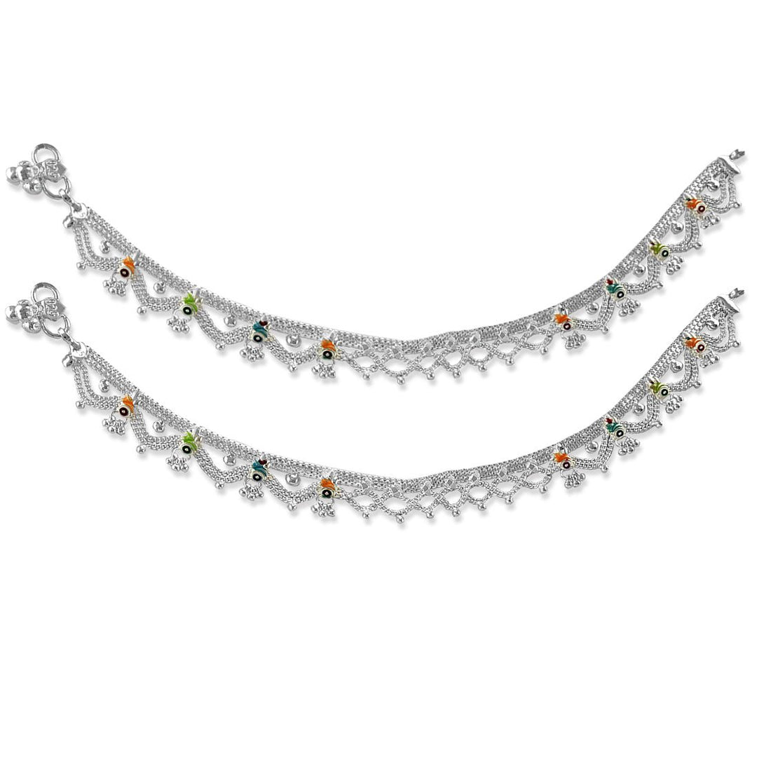 Taraash 925 Silver Traditional Enamel Design Anklet For Women - Taraash