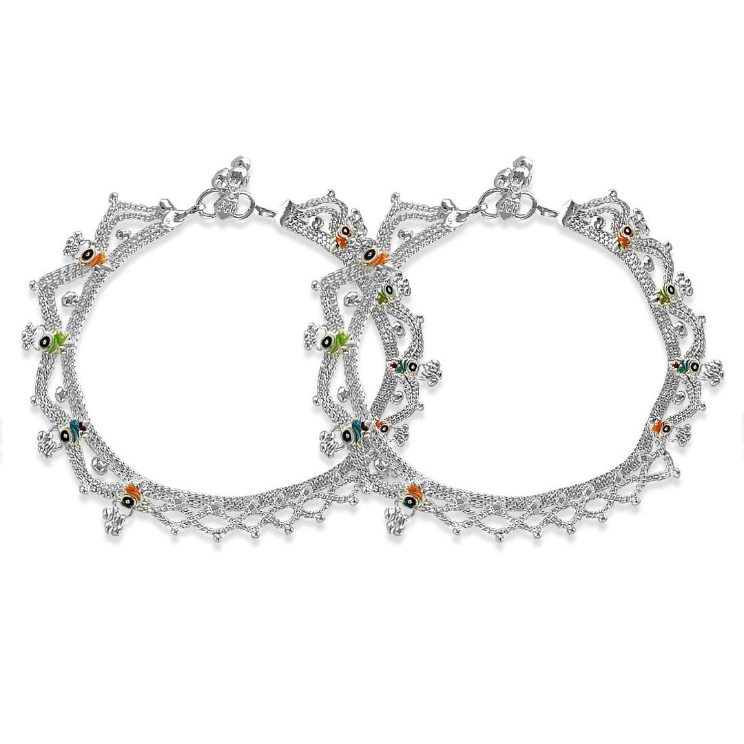 Taraash 925 Silver Traditional Enamel Design Anklet For Women - Taraash