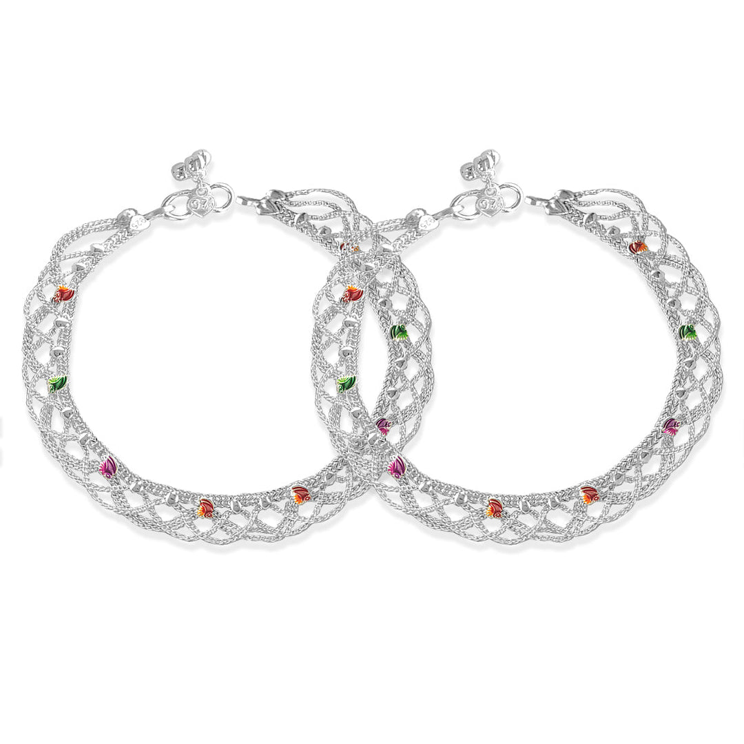 Taraash 925 Silver Traditional Indian Enamel Anklet For Women - Taraash
