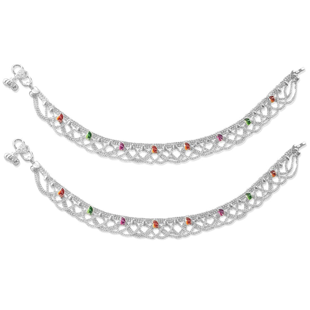 Taraash 925 Silver Traditional Indian Enamel Anklet For Women - Taraash