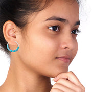 Taraash 925 Silver Turquoise Blue Enamel Hoop Earring For Women - Taraash