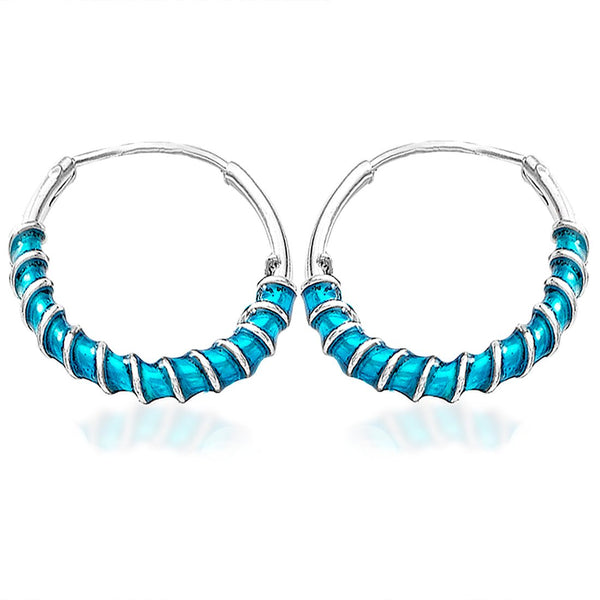 Taraash 925 Silver Turquoise Blue Enamel Hoop Earring For Women - Taraash