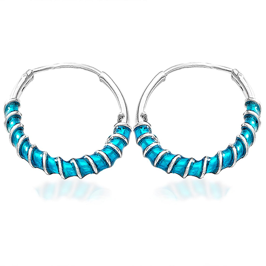Taraash 925 Silver Turquoise Blue Enamel Hoop Earring For Women - Taraash
