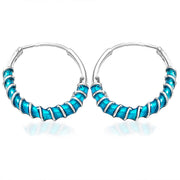 Taraash 925 Silver Turquoise Blue Enamel Hoop Earring For Women - Taraash