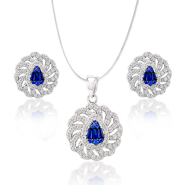 Taraash 925 Silver White and Blue CZ Round Design Pendant For Women - Taraash