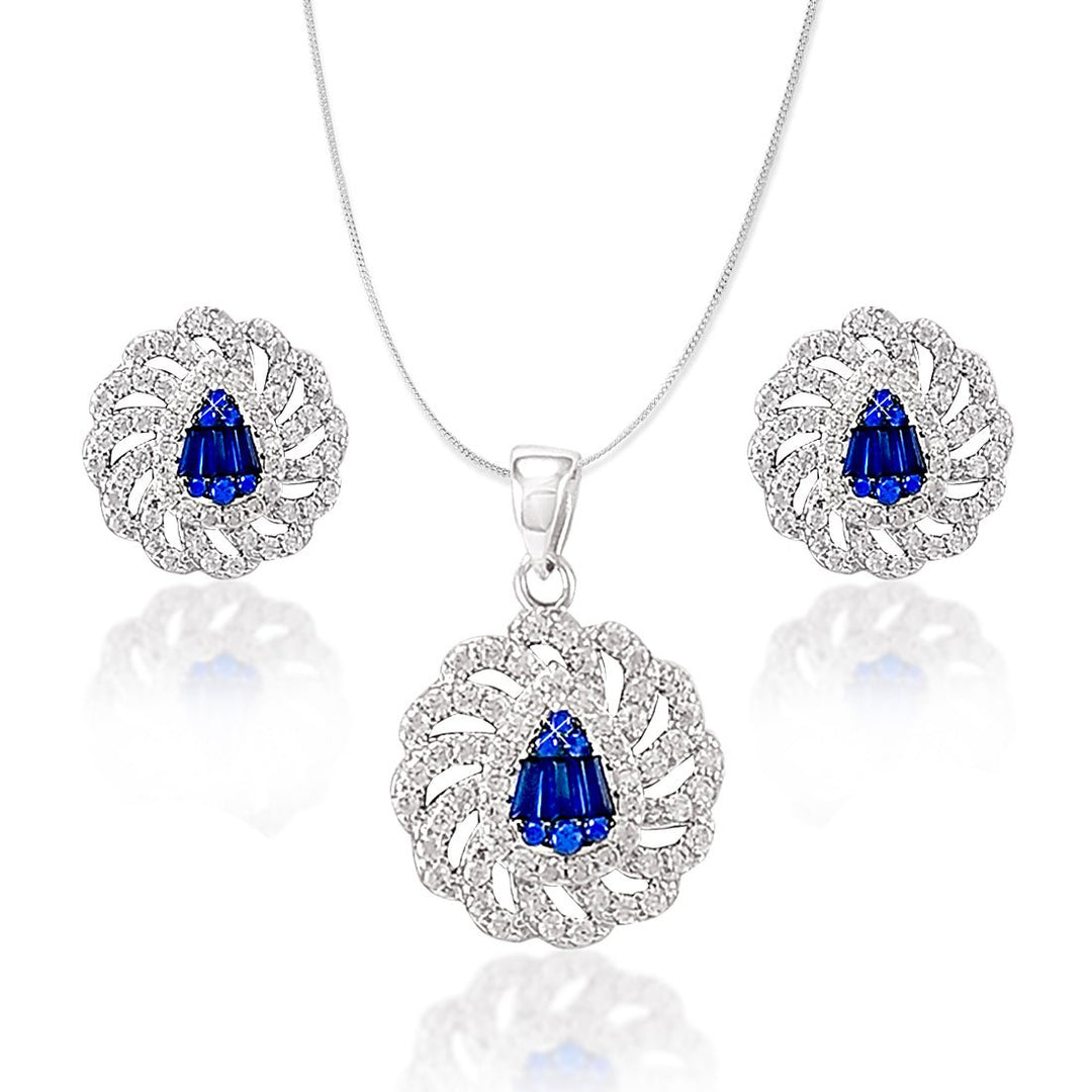 Taraash 925 Silver White and Blue CZ Round Design Pendant For Women - Taraash