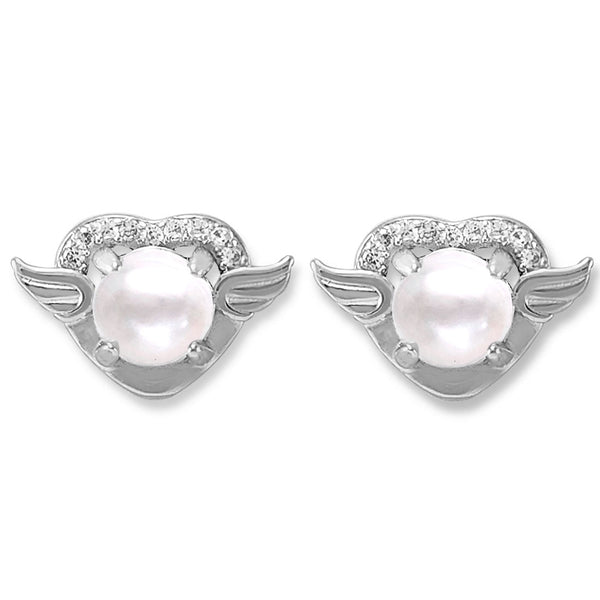 Taraash 925 Silver Wing Heart Pearl CZ Earring for Women - Taraash