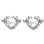 Taraash 925 Silver Wing Heart Pearl CZ Earring for Women - Taraash