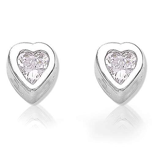 Taraash 925 Sterling Cz Heart Shape Stud Silver Earrings For Women CBER364I-01 - Taraash