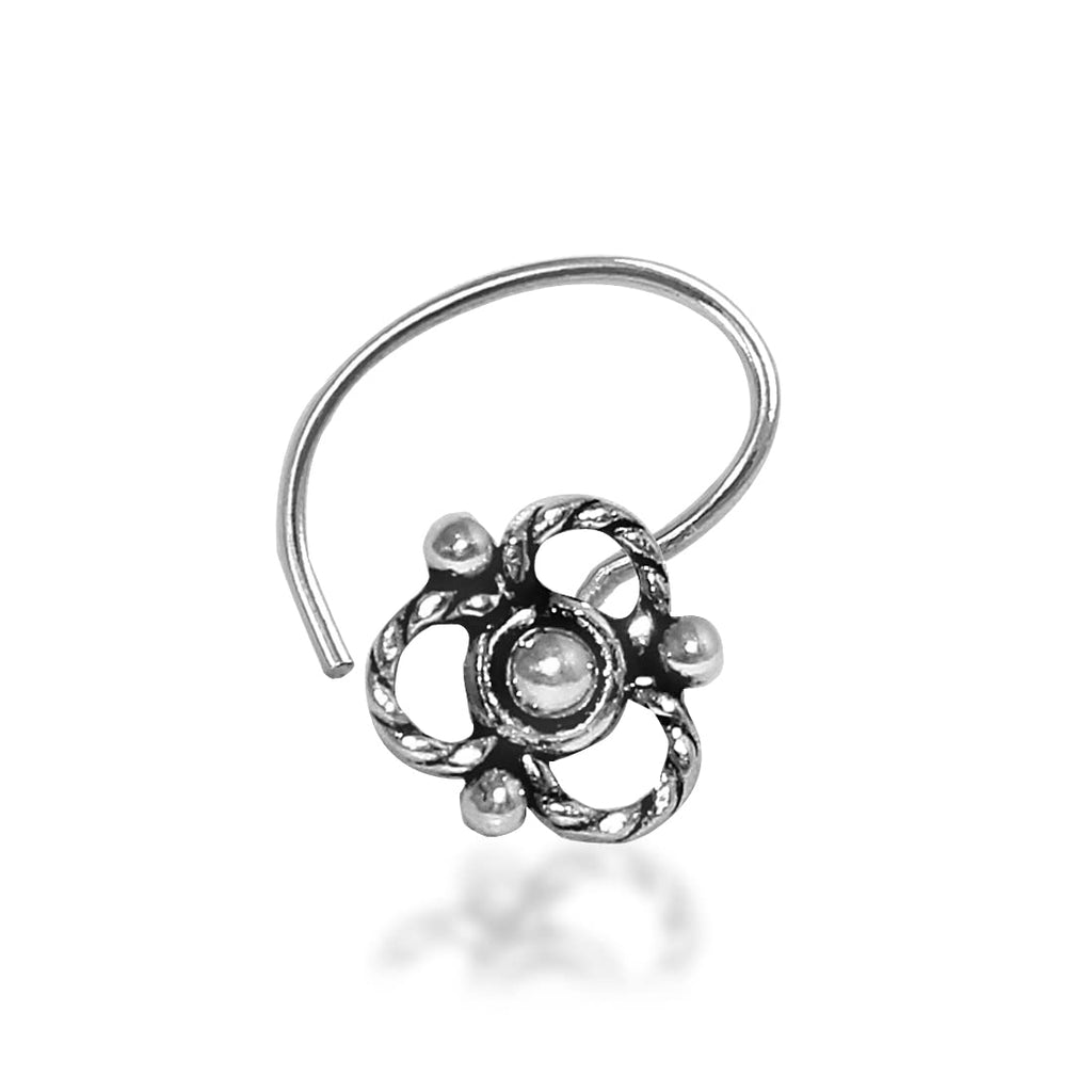 Taraash 925 Sterling Floral Nose Ring Antique Silver Nosepin Fancy