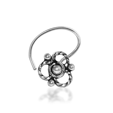 Taraash 925 Sterling Floral Nose Ring | Antique Silver Nosepin | Fancy Nosepin For Women & girls - Taraash