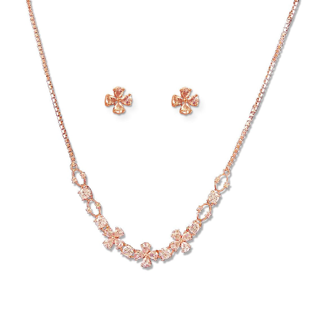 Taraash 925 Sterling Floral Rose Gold Silver Necklace Set For Women - Taraash
