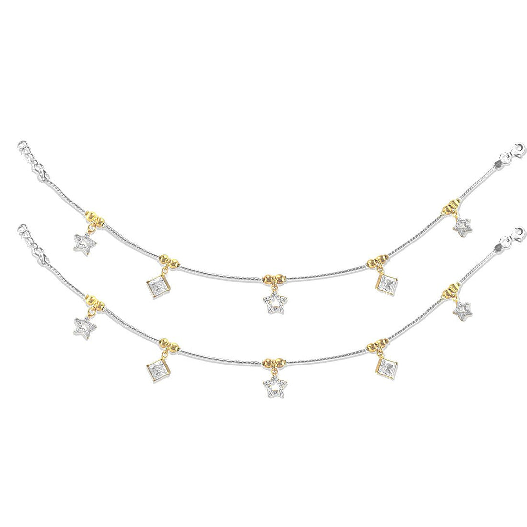 Taraash 925 Sterling Gold Plated Star Silver Anklets For Women - Taraash