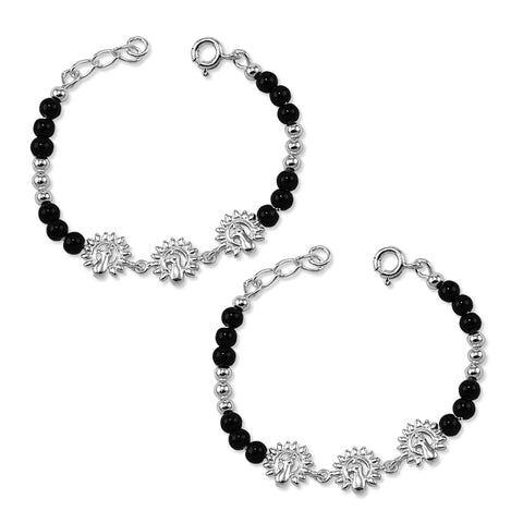 Taraash 925 Sterling Peacock Silver Black Beads Bracelet | Bracelet For New Born Babies | Silver Nazariya - Taraash